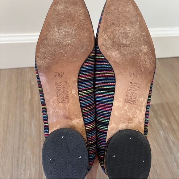 Vintage Timothy Hitsman Rainbow Stitch Square Toe Pumps 7.5N gold heel multi - Picture 6 of 9